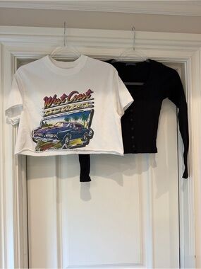 Brandy Melville West Coast California Shirt and Black ribbed cardigan